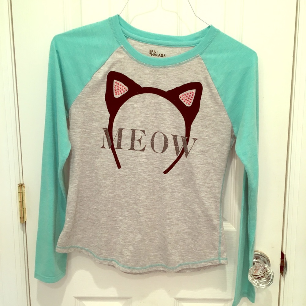 Girls long sleeve meow shirt w rhinestones sz XL